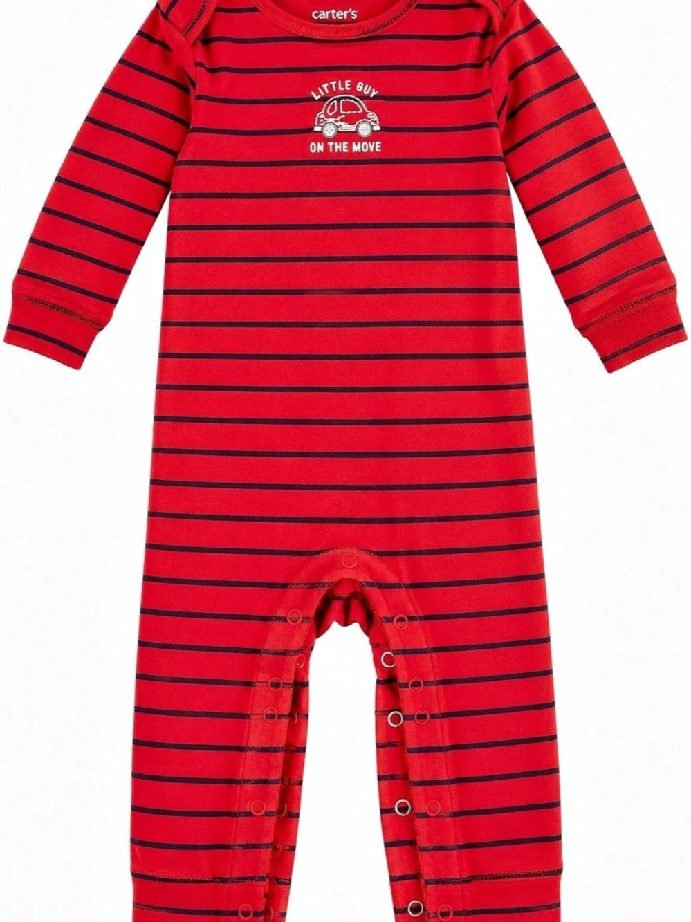 Carter's Little Guy On The Move Red Striped Jumpsuit Striped Footless Romper Red